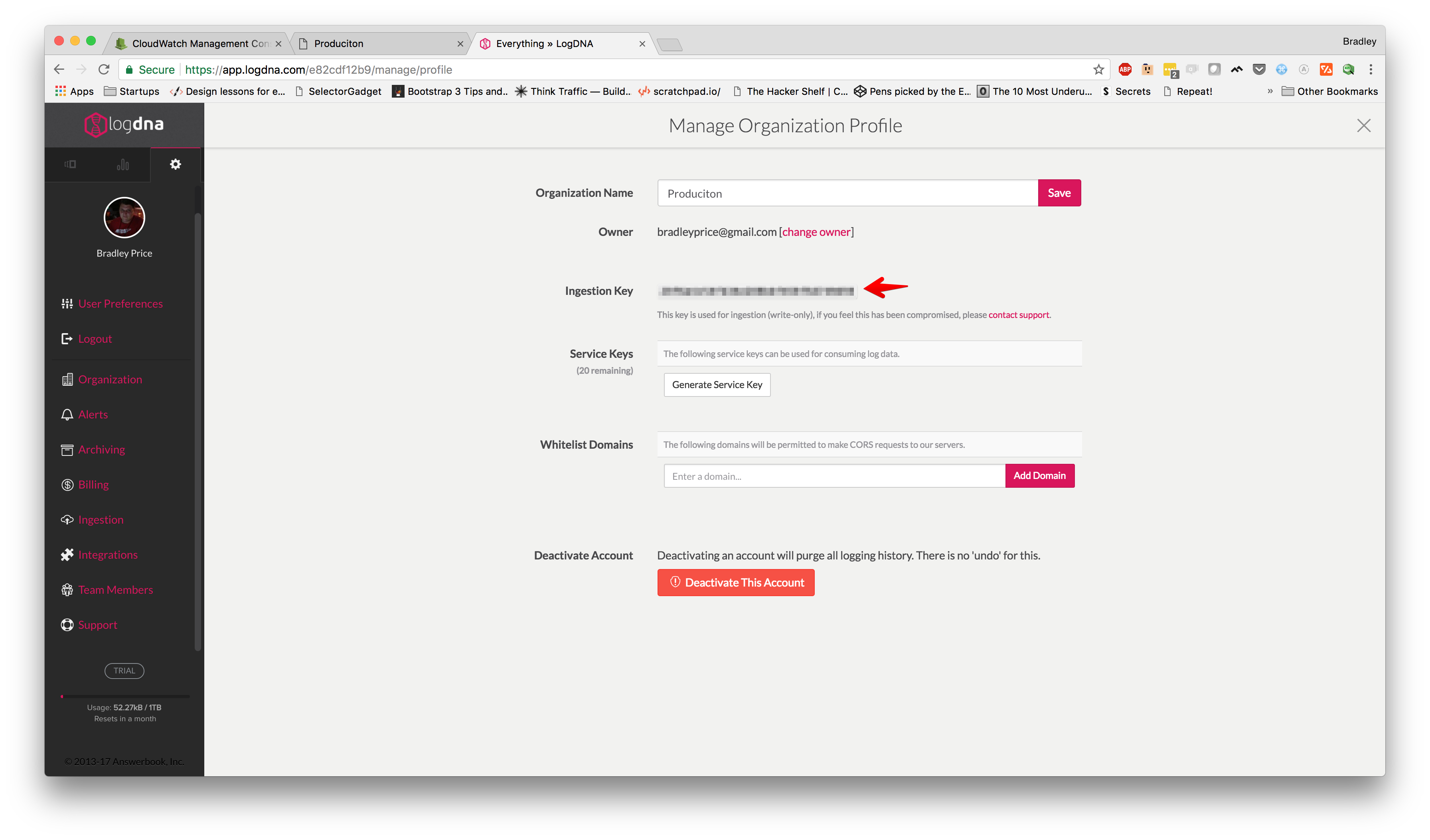 LogDNA manage org