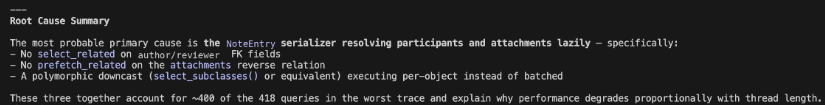 Claude Code root cause summary pointing to the specific serializer and file responsible